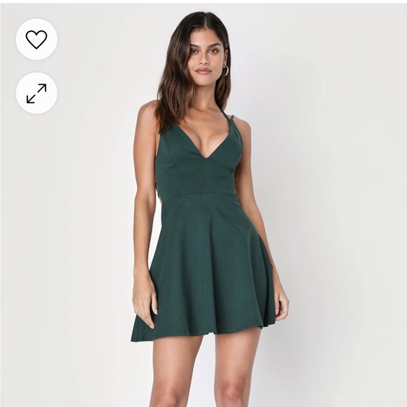 Lulus Forest Green Strappy Backless Skater Dress - Picture 1 of 5